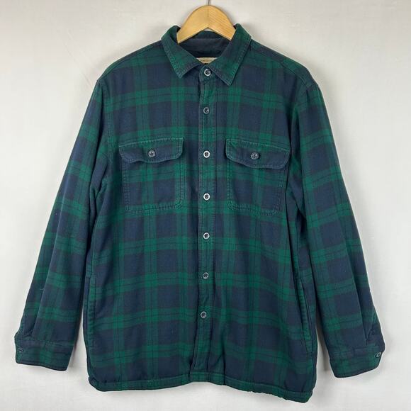 LL Bean Fleece Lined Flannel Shirt Jacket Shacket Green Plaid 298189 Mens Size M - Picture 1 of 7
